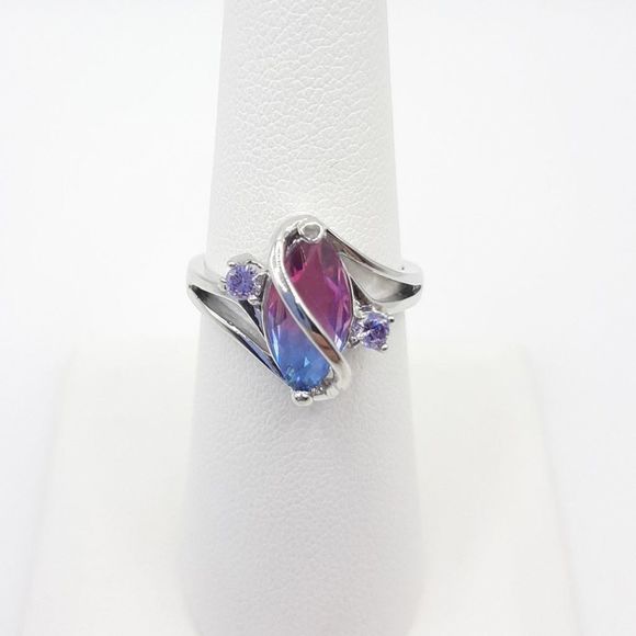 Marquise Rainbow Tourmaline Twist Ring Purple Pink Blue - Picture 3 of 4